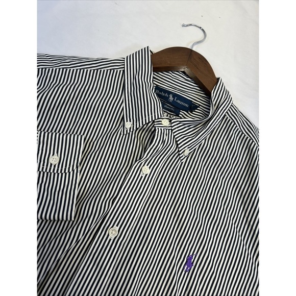 Polo Ralph Lauren Classic Fit Button Up Shirt Long Sleeve Black Striped Men's XL - Picture 1 of 8